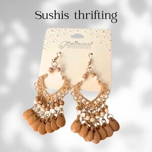 Gold and Cream Chandelier Earrings